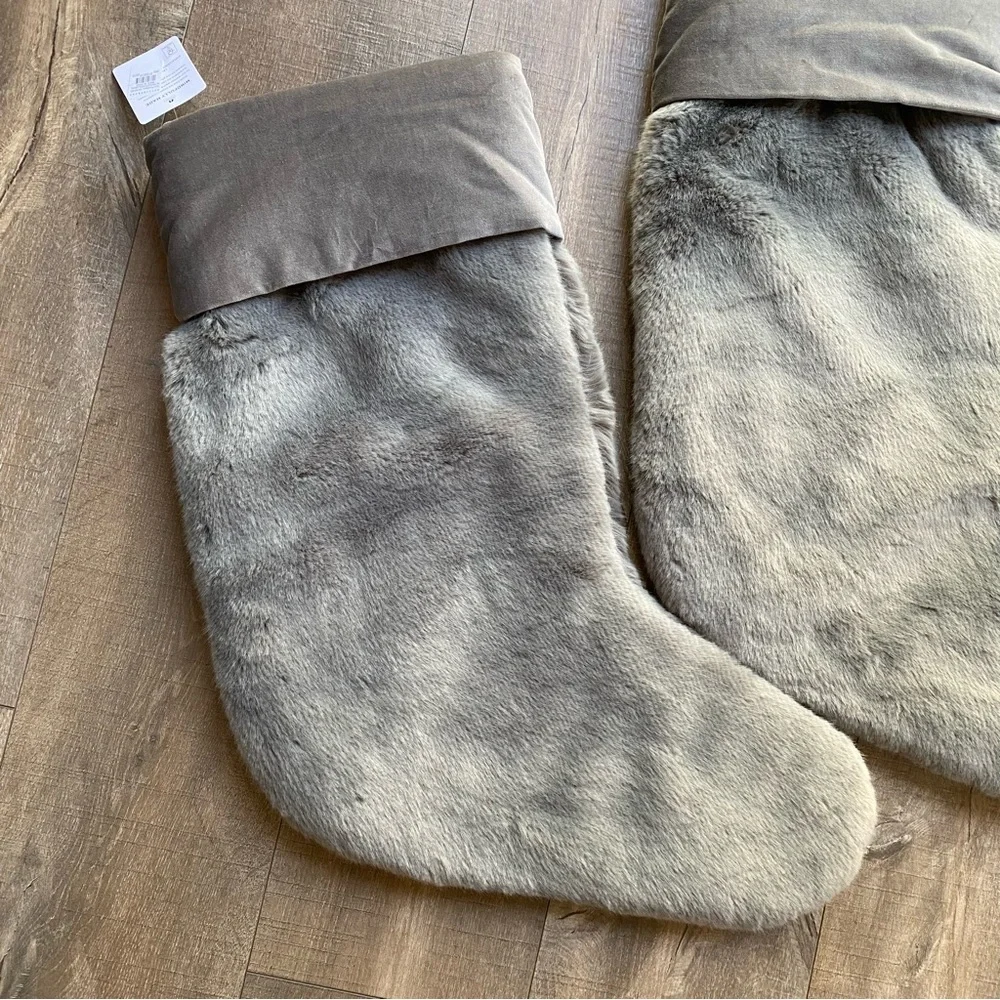 NWT Pottery Barn Faux Fur Christmas Stocking, Large, Nickel Gray